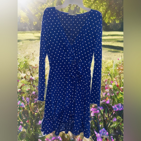 Stylish Blue Polka Dot Long Sleeve Dress size L - Picture 1 of 1